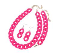 Tesselite 4 Pezzi/Set Collana Girocollo con Catena a Maglie in Acrilico per Donne Bohemain Opaco colorato Orecchini Dichiarazione Bracciale collane Set di Gioielli, Rosa Rosa, Taglia Unica