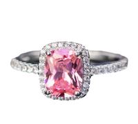 Tesselite Anello di Pietra - Anello di Cristallo Blu Rettangolare Multicolore Personalizzato Elegante Anello di Fidanzamento Quadrato Classico per Festa di Nozze, Quarzo Rosa, Taglia Unica