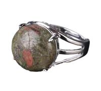 Tesselite Anello di Pietra - Anello di Cristallo da Donna Anello di Pietra Naturale Anello di Perline di Sfera Avventurina Verde Quarzo Ametista Gioielli per Feste Bianchi,Unakite,Taglia Unica