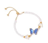 Tesselite Bracciale in Pietra - Bracciale a Farfalla Personalizzato Perline di Cristallo Artificiale Catena Gialla Bracciale da Donna retrò Moda Regolabile,Farfalla Blu Scuro,Taglia Unica