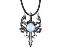 Tesselite Collana di Pietra-Doppio Dragons Spada Proiettile Collana Ciondolo Occhio di Tigre Naturale Ossidiana Pietra Rotonda Beasd Gioielli Collane Uomo Donna, Catena di Opale, Taglia Unica