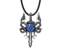 Tesselite Collana di Pietra-Doppio Dragons Spada Proiettile Collana Ciondolo Occhio di Tigre Naturale Ossidiana Pietra Rotonda Beasd Gioielli Collane Uomo Donna, Catena di lapislazzuli, Taglia Unica