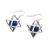 Tesselite Collana di Pietra-Orecchini Merkaba Stella a Sei Punte Stile Bohémien per Donna Orecchini di Turchese Bianco Agata Nera Naturale Gioielli di Temperamento, Lapislazzuli, Taglia Unica