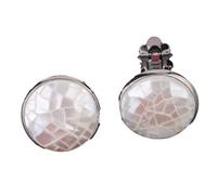 Tesselite Orecchini a Clip Rotondi Unici con Conchiglia di Abalone Naturale Senza Foro per Le Donne Polsino dell'orecchio Non Forato Gioielli Casual di Moda Vintage, Bianco, Taglia Unica