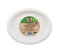 Tessera Bio Products QC32255 - Piatto ovale in canna da zucchero, lunghezza 32 cm, larghezza 25 cm, confezione da 50 pezzi