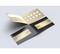 Tessere Fedeltà Pieghevoli 10 Caselle Design Multiuso per Estetista Parrucchiera Massaggiatrice Negozi Bar Barbiere, Fidelity Card Multiuso FIDELIZZA I TUOI CLIENTI (50pezzi) (Nero Gold)