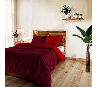 TESSILBOSIO Parure Copripiumino Piazza e Mezza 200x200 cm, Made in Italy - Patella e 2 Federe 50x80 cm - Double Face Tinta Unita - Sacco con Fissaggio sotto Materasso (Piazza e Mezzo, Bordeaux/Rosso)