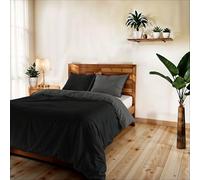 TESSILBOSIO Parure Copripiumino Piazza e Mezza 200x200 cm, Made in Italy - Patella e 2 Federe 50x80 cm - Double Face Tinta Unita - Sacco con Fissaggio sotto Materasso (Piazza e Mezzo, Nero/Fumo)