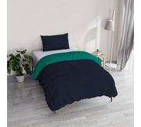 TESSILBOSIO Parure Copripiumino Singolo 150x200 cm, Made in Italy - Patella e 1 Federa 50x80 cm - Double Face Tinta Unita - Sacco con Fissaggio Sotto Materasso (Singolo, blu scuro/acqua)