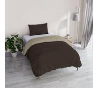 TESSILBOSIO Parure Copripiumino Singolo 150x200 cm, Made in Italy - Patella e 1 Federa 50x80 cm - Double Face Tinta Unita - Sacco con Fissaggio Sotto Materasso (Singolo, marrone/tortora)