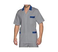 tessile astorino Camice da Lavoro Uomo - Grigio e Blu M/C - Divisa da Alimentaristi - Camici per Alimentari, Cassiere, Centro Estetico, Negozio Alimentare, Supermercati, Panificio, Macelleria (S)