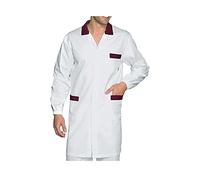 tessile astorino Camice Lungo Uomo - Bianco e Bordeaux - Divisa Alimentaristi - Camici per Alimentari, Cassiere, Centro Estetico, Negozio Alimentare, Supermercati, Panificio, Macelleria (XXXXL)