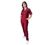 tessile astorino Divisa Completa Ospedaliera Scollo a V, Bordeaux, Casacca e Pantalone, Completo Sanitario Uomo e Donna, Per Studenti, Infermiere e OSS (L)