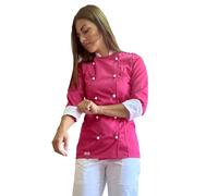 tessile astorino Giacca Cuoco Donna Personalizzata Casacca Chef da Cucina Fucsia/Bianca per Ristorante Pizzeria Hotel Pasticceria Divisa da Lavoro Personalizzabile (M)