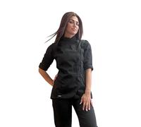 tessile astorino Giacca Cuoco Donna Personalizzata Casacca Chef da Cucina Nera Betty per Ristorante Pizzeria Hotel Pasticceria Divisa da Lavoro Personalizzabile (S)
