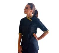 tessile astorino Giacca Cuoco Donna Personalizzata Casacca Chef da Cucina Nera e Dorata Betty per Ristorante Pizzeria Hotel Pasticceria Divisa Lavoro Personalizzabile (XXXXL)