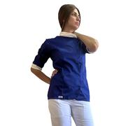 tessile astorino Giacca Cuoco Donna Personalizzata Casacca Chef da Cucina per Ristorante Pizzeria Hotel Pasticceria Divisa da Lavoro Personalizzabile Blu e Bianca Rondò (S)