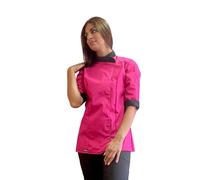 tessile astorino Giacca Cuoco Donna Personalizzata Casacca Chef da Cucina per Ristorante Pizzeria Hotel Pasticceria Divisa da Lavoro Personalizzabile Fucsia e Nera Rondò (XS)