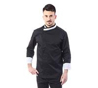 tessile astorino Giacca Cuoco e Chef Nera - Profili Bianchi - 100% Cotone - Ricamo Gratuito - Uomo - Casacca per Ristorante e Cucina - Made in Italy (XL)