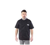 tessile astorino Giacca Cuoco e Chef Nera - Profili Pied De Poule - 100% Cotone - Manica Corta - Uomo - Bottoni Antipanico - Casacca per Ristorante e Cucina - Made in Italy (XXL)