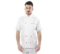 tessile astorino Giacca Cuoco Uomo Personalizzata - Casacca da Cucina Chef Bianca/Italia - Manica Corta - Divisa Personalizzabile per Ristorante - Made in Italy (Large)
