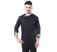 tessile astorino Giacca Cuoco Uomo Personalizzata - Casacca da Cucina Chef Nera/Militare, Jessi - Divisa Personalizzabile per Ristorante - Made in Italy (XS)