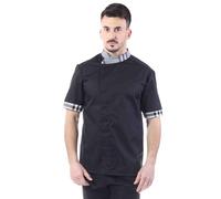 tessile astorino Giacca Cuoco Uomo Personalizzata - Casacca da Cucina Chef Nera/Scozzese, Jessi - Manica Corta - Divisa Personalizzabile per Ristorante - Made in Italy (XS)