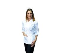 tessile astorino kimono donna, con collo coreana, bianco, per estetista, parrucchiera, spa, strutture benessere, Made in Italy (L)