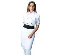 tessile astorino RICAMO GRATUITO - Divisa Cuoca Donna - Bianca e Nera - 3PZ - Giacca Manica Corta, Pantalone e Grembiule - 100% Cotone - Completo per Cucina e Ristorante - Made in Italy (XS)