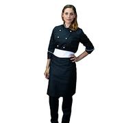 tessile astorino RICAMO GRATUITO - Divisa Cuoca Donna - Nera e Bianca - 3PZ - Giacca, Pantalone e Grembiule - 100% Cotone - Completo per Cucina e Ristorante - Made in Italy (Large)