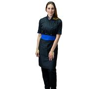 tessile astorino RICAMO GRATUITO - Divisa Cuoco Donna - Nera e Blu - 3PZ - Giacca Manica Corta, Pantalone e Grembiule - 100% Cotone - Completo per Cucina e Ristorante - Made in Italy (XS)