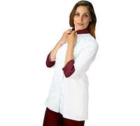 tessile astorino RICAMO GRATUITO - Giacca Cuoca Donna - Bianca e Bordeaux - Casacca Chef per Ristorante e Cucina - Made in Italy (S)