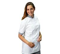 tessile astorino RICAMO GRATUITO - Giacca Cuoca Donna - Bianca e Pied de Poule - 100% Cotone - Manica Corta - Casacca Chef per Ristorante e Cucina - Made in Italy (M)