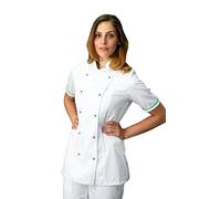 tessile astorino RICAMO GRATUITO - Giacca Cuoca Donna - Bianca e Verde - Manica Corta - Casacca Chef per Ristorante e Cucina - Made in Italy (M)