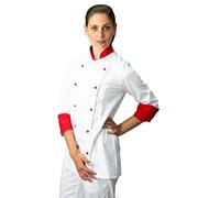 tessile astorino Ricamo Gratuito - Giacca Cuoco da Cucina - Casacca Chef Donna - Bianca e Rossa - Made in Italy (S)