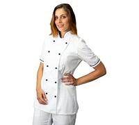 tessile astorino Ricamo Gratuito - Giacca Cuoco da Cucina - Casacca Chef Donna Manica Corta - Bianca e Nera - Made in Italy (M)