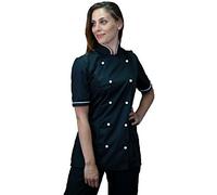 tessile astorino Ricamo Gratuito - Giacca Cuoco da Cucina - Casacca Chef Donna Manica Corta - Nera e Bianca - Made in Italy (M)