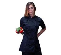 tessile astorino Ricamo Gratuito - Giacca Cuoco da Cucina - Casacca Chef Donna Manica Corta - Nera - Made in Italy (Large)