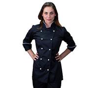 tessile astorino Ricamo Gratuito - Giacca Cuoco da Cucina - Casacca Chef Donna - Nera e Bianca - Made in Italy (M)