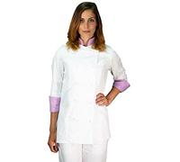 tessile astorino Ricamo Gratuito - Giacca Cuoco Donna - Casacca Chef Bianca e Lilla - Divisa Personalizzabile per Cucina e Ristorante - Made in Italy (S)