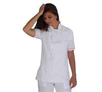 tessile astorino Ricamo Gratuito - Giacca Cuoco Donna - Casacca Chef Bianca e Rosa - 100% Cotone - Divisa Personalizzabile per Cucina e Ristorante - Manica Corta - Made in Italy (M)