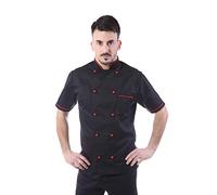 tessile astorino RICAMO GRATUITO - Giacca Cuoco e Chef Nera - Profili Rossi - Manica Corta - 100% Cotone - per Uomo - Bottoni Antipanico - Casacca per Ristorante e Cucina - Made in Italy (XXXL)
