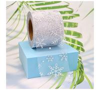 Tessitura 6 cm 25yards fiocco di neve tulle in argento nastro in organza in organza maglia Fai da te Accessori for artigianato Tape a tema invernale Forniture for bowknots Rotolo di tela(SFLK-White)