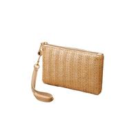 Tessitura Pochette di Paglia con Braccialetto Moda Boho Cerniera Piccola Moneta Borse Grande Capacità Femmine Telefono Portafoglio Cosmetico Borsa, Caff, Taglia unica