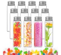 TESSTSY 12 Pezzi Provette Plastica Trasparente, Provette in Plastica con Tappo a Vite 110 ML, Provette Portaconfetti Plastica con Tappi in Alluminio, per Bomboniere Laurea Matrimonio Battesimo
