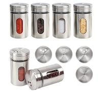 TESSTSY 6 pezzi Barattoli Contenitori per Spezie in Acciaio Inossidabile, Contenitori Spezie per Cucina, Contenitori per Vasetti Porta Spezie Con 3 Tipi di Fori Dosatori per Sale, Pepe, Spezie (90 ml)