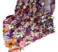 Tessuti in tulle ricamato con pizzo, Unilateral Embroidered 3D Applique Wedding Fabric For DIY Polyester Mesh Multicolor 1Yard(Wine Red Mesh)