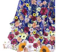 Tessuti in tulle ricamato con pizzo, Unilateral Embroidered 3D Applique Wedding Fabric For DIY Polyester Mesh Multicolor 1Yard(Blue Mesh)