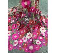 Tessuti in tulle ricamato con pizzo, Unilateral Embroidered 3D Applique Wedding Fabric For DIY Polyester Mesh Multicolor 1Yard(Apricot Mesh)