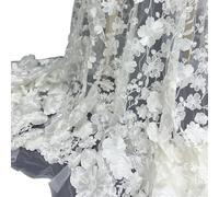 Tessuti in tulle ricamato con pizzo, Unilateral Embroidered 3D Applique Wedding Fabric For DIY Polyester Mesh Multicolor 1Yard(White)